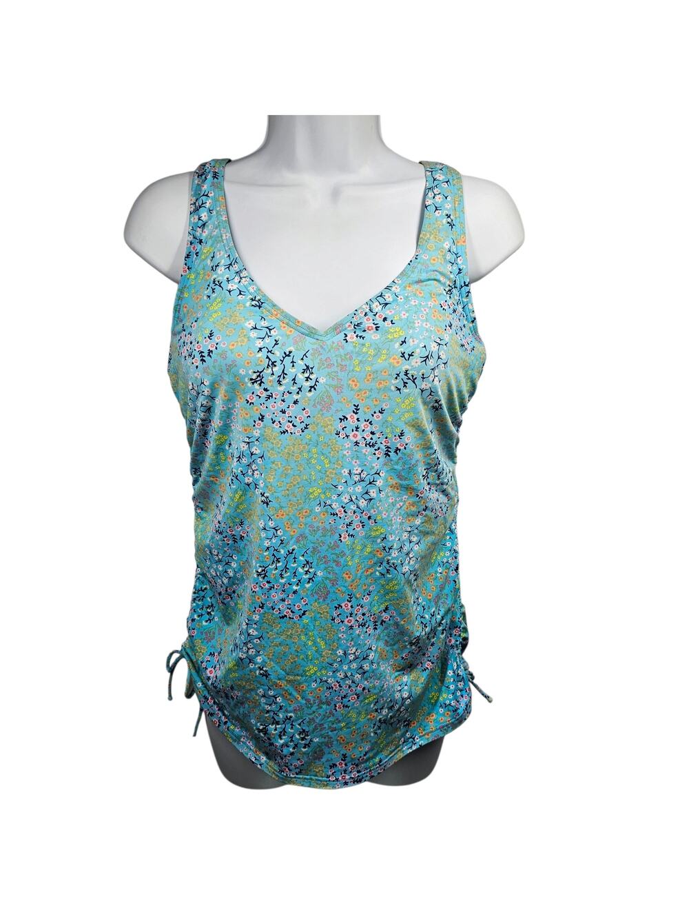 Lands' End Ruched Sides V-Neck Underwire Tankini Top Micro Floral Size 6